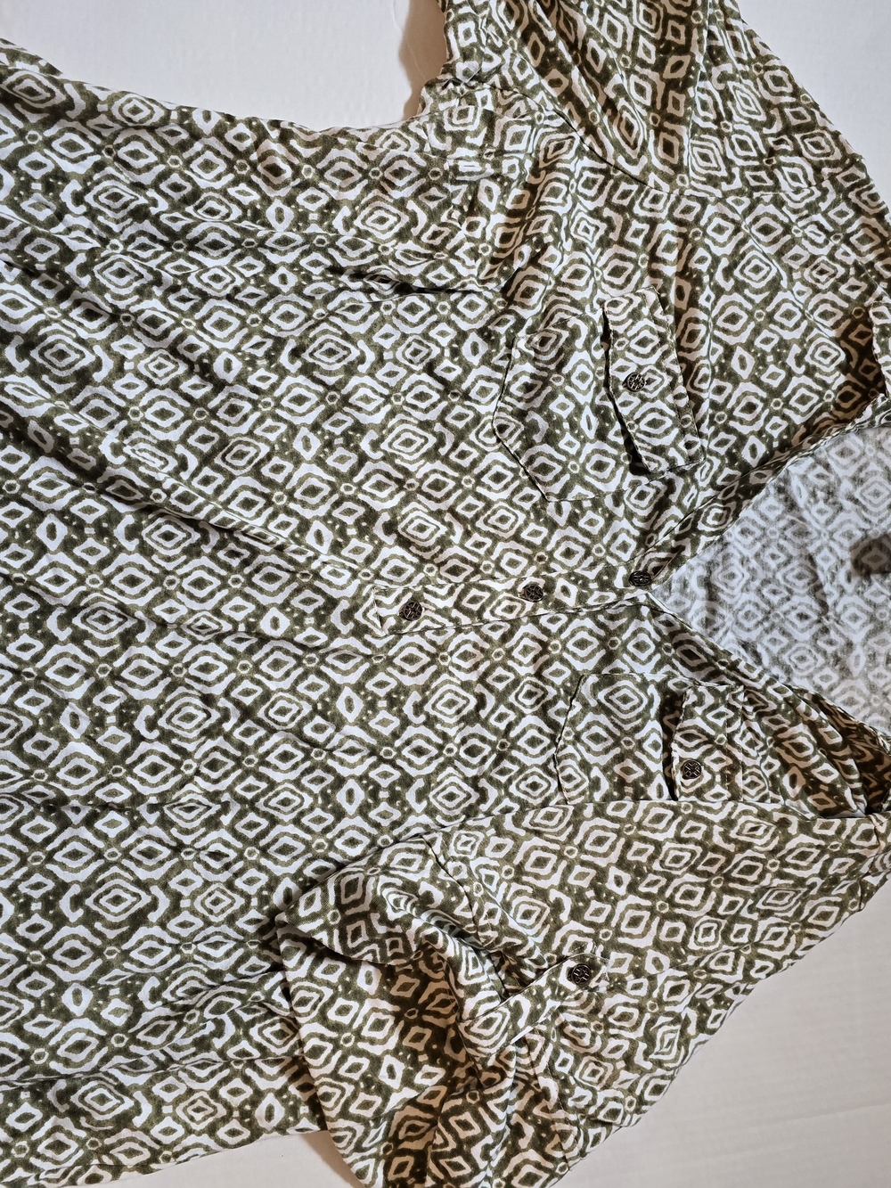 Rebecca Malone Olive and White Geometric Print Blouse